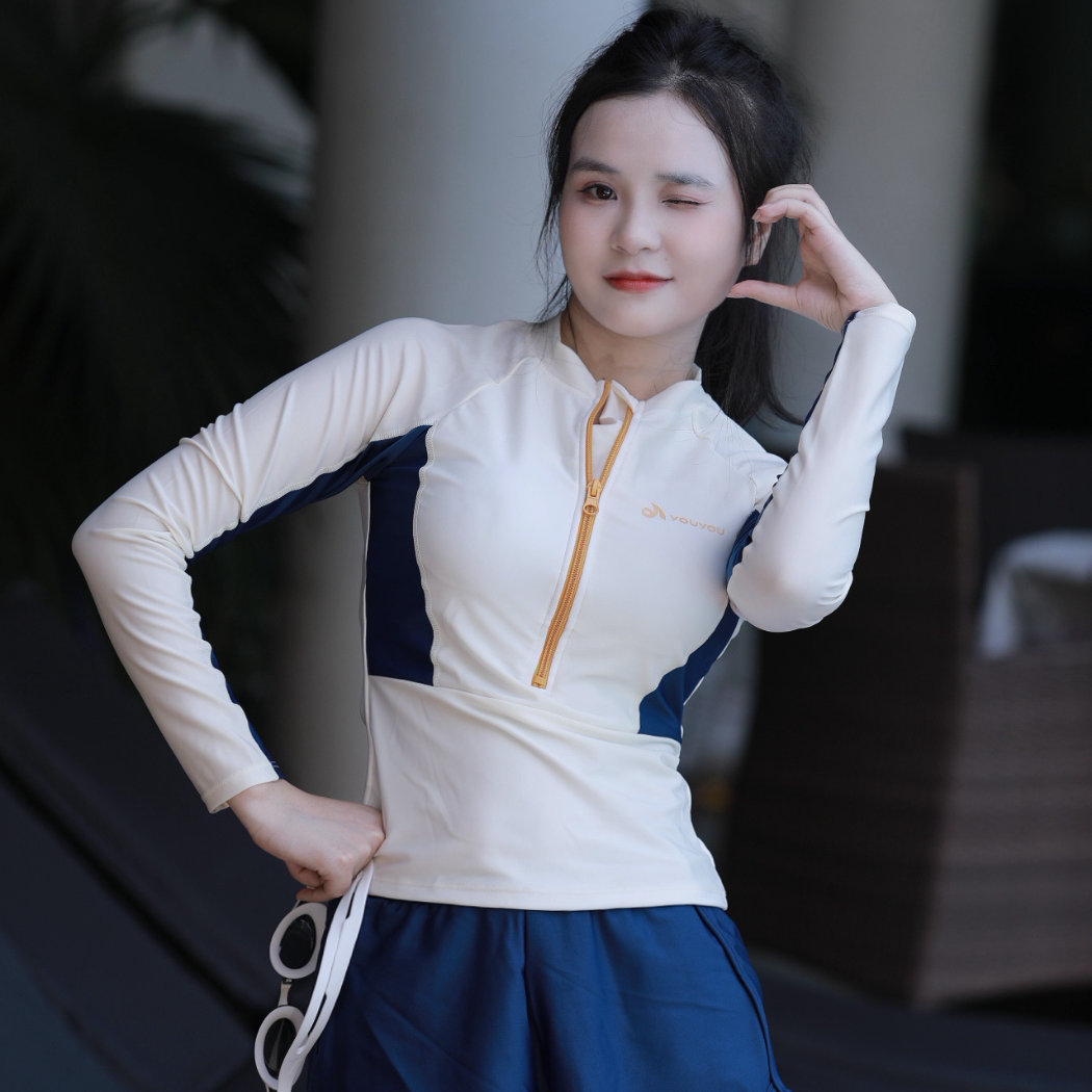 Bộ Đồ Bơi Nữ Tay Dài SwimBros S9 – Quần Đùi Che Bụng, Kín Đáo image 2