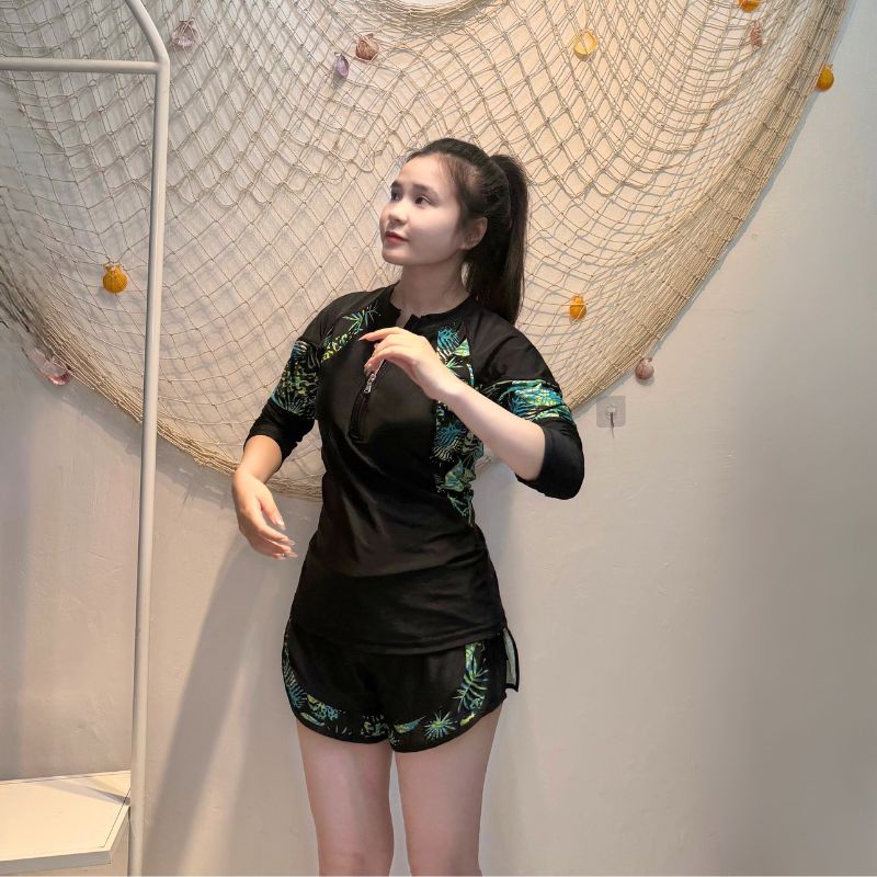 Bộ Đồ Bơi Nữ Tay Dài Quần Đùi SwimBros S21 – Chống Nắng, Kín Đáo image 2