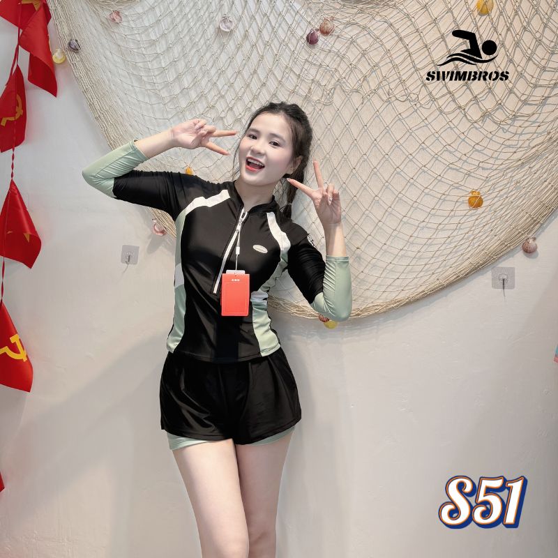 Đồ Bơi Nữ Tay Dài Chống Lạnh SwimBros S51 – Vải Polyester Cao Cấp, Co Giãn 4 Chiều image 1