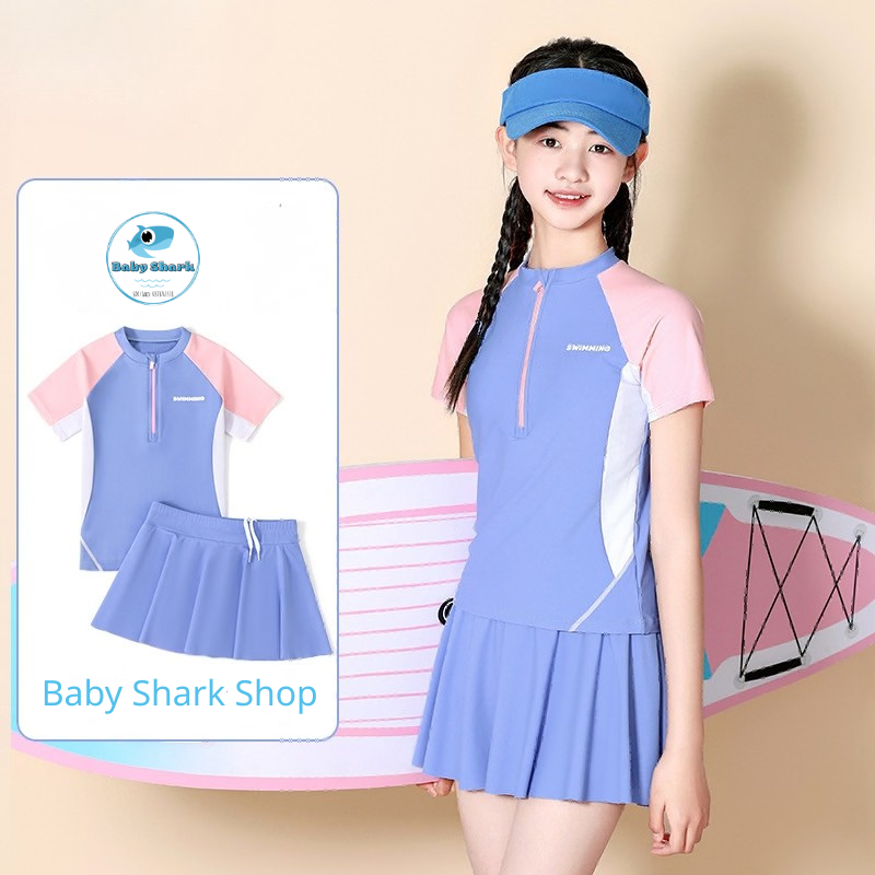 G29 - Set bơi tay đùi váy bé gái cao cấp image 1