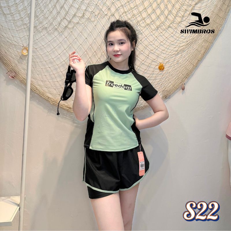 Bộ Đồ Bơi Thể Thao Nữ SwimBros S22 – Tay Ngắn, Quần Đùi 2 Lớp Tôn Dáng image 1