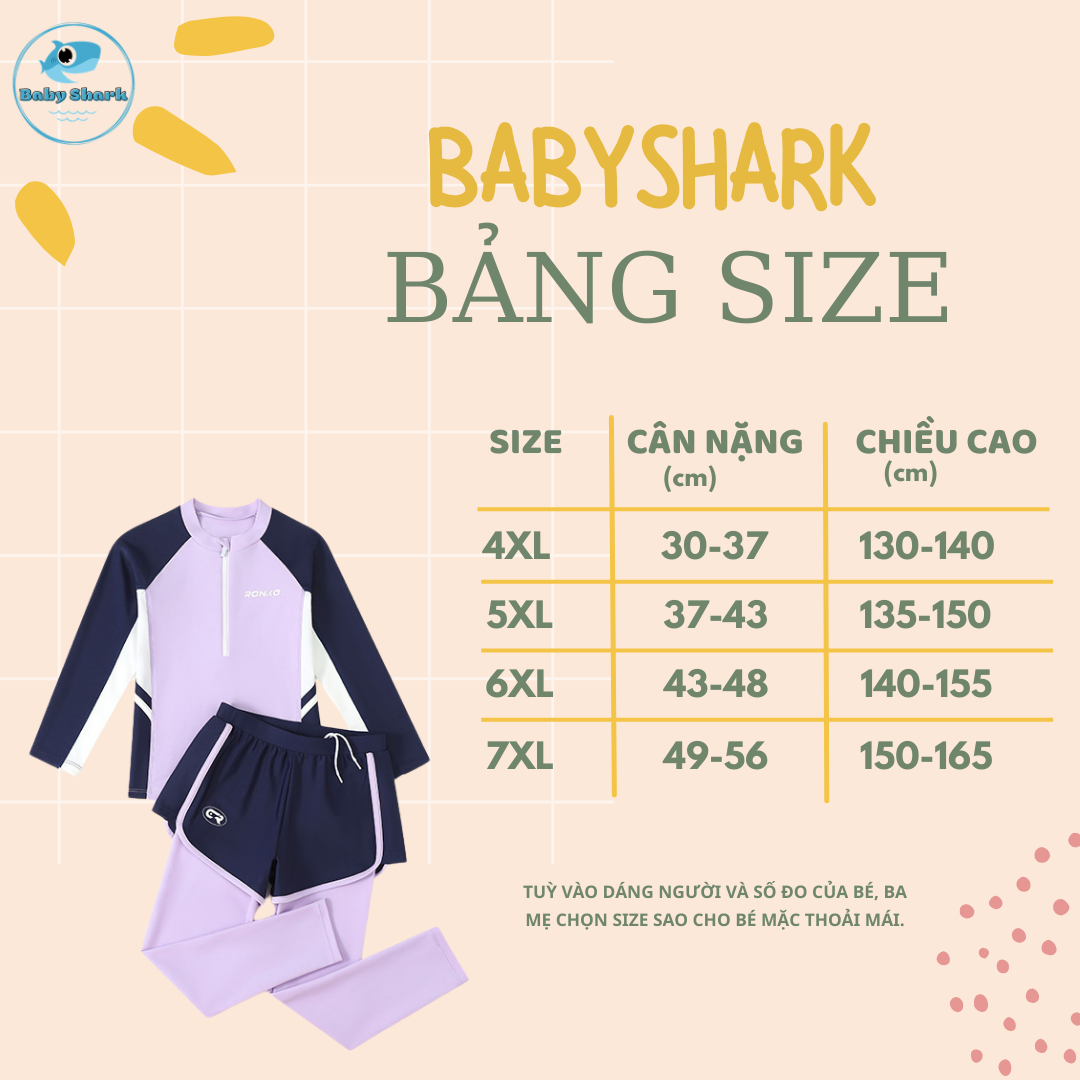 Bảng Size BBS G89 - Đồ Bơi Trẻ Em Dài Tay Yidiqi - Phong Cách Hàn Quốc