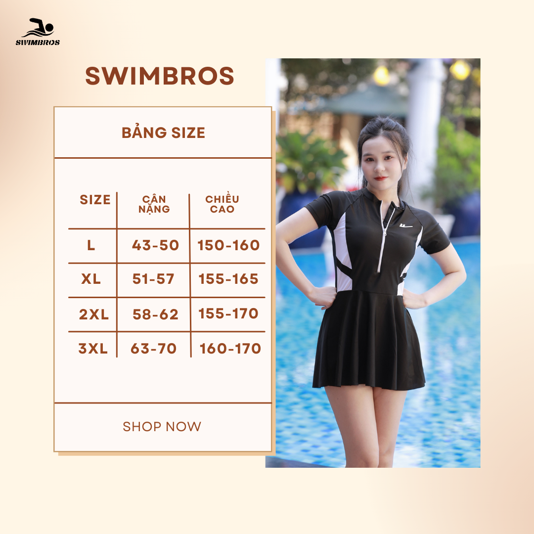 Bảng Size S12 - Set Bơi Liền Váy Cao Cấp Ocean - Swimbros