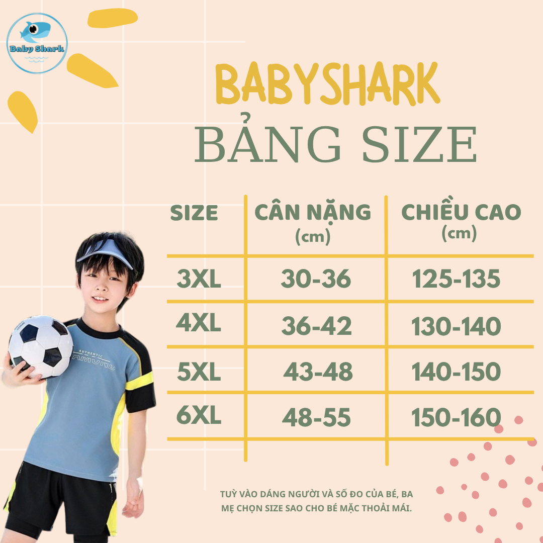 Bảng Size T10 - Đồ Bơi Bé Trai Thể Thao Cao Cấp – Vải Siêu Co Giãn, Quần Lót 2 Lớp An Toàn