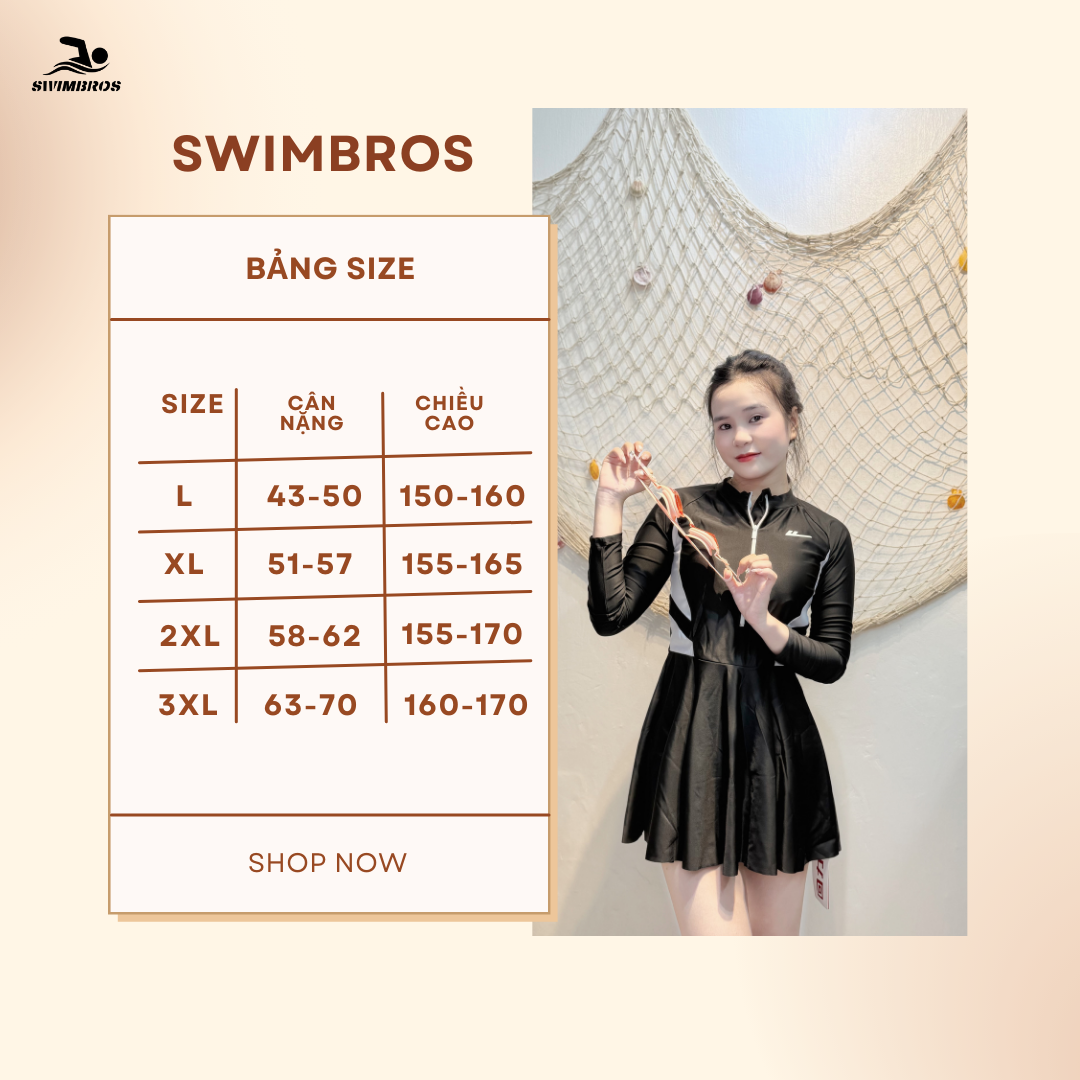 Bảng Size S4 -  Bơi Liền Cao Cấp Tay Dài Váy Xu Hướng 2025