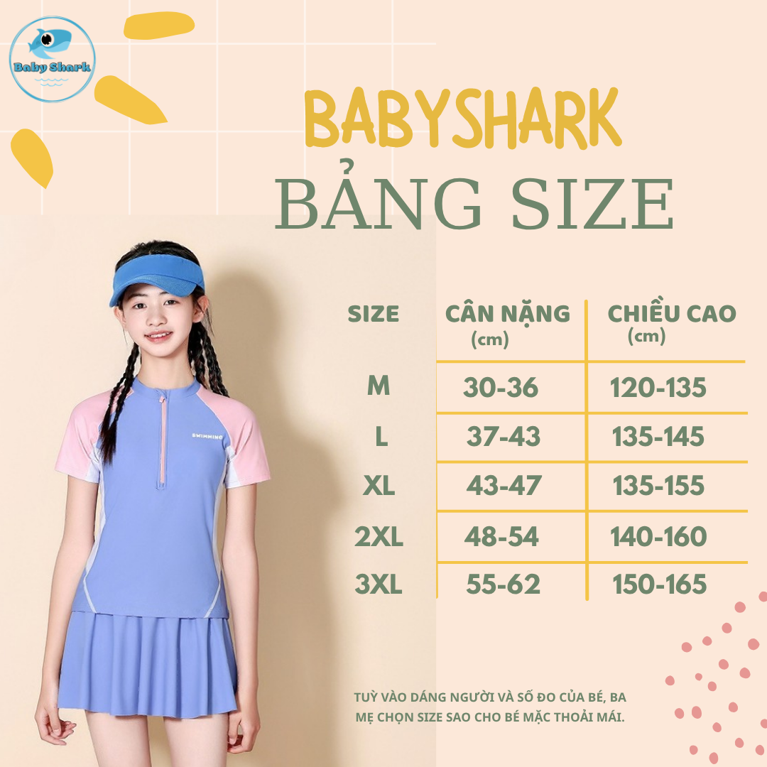 Bảng Size G29 - Set bơi tay đùi váy bé gái cao cấp