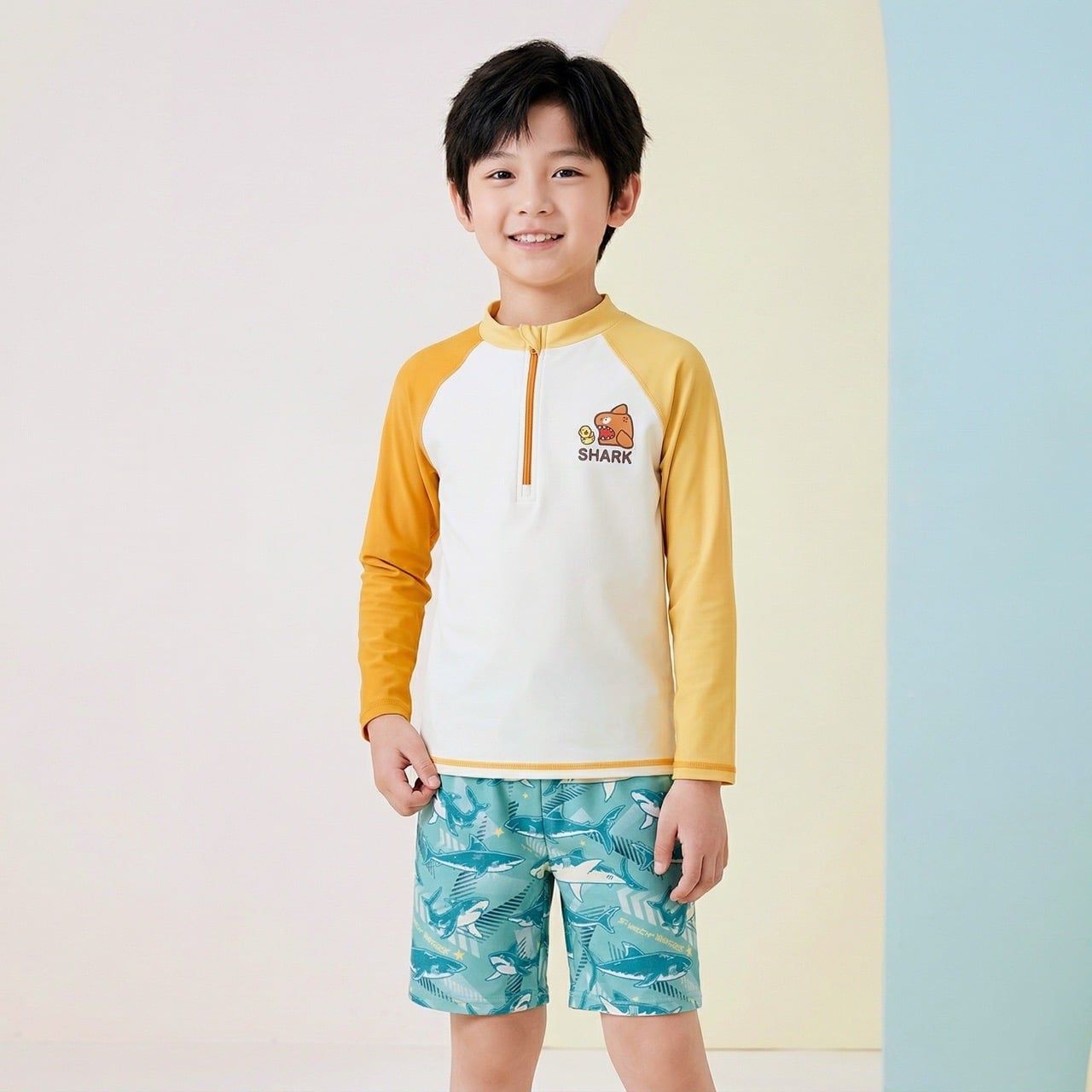 T22 - Set Bơi Tay Dài Quần Đùi Bé Trai Có Khoá Kéo image 1