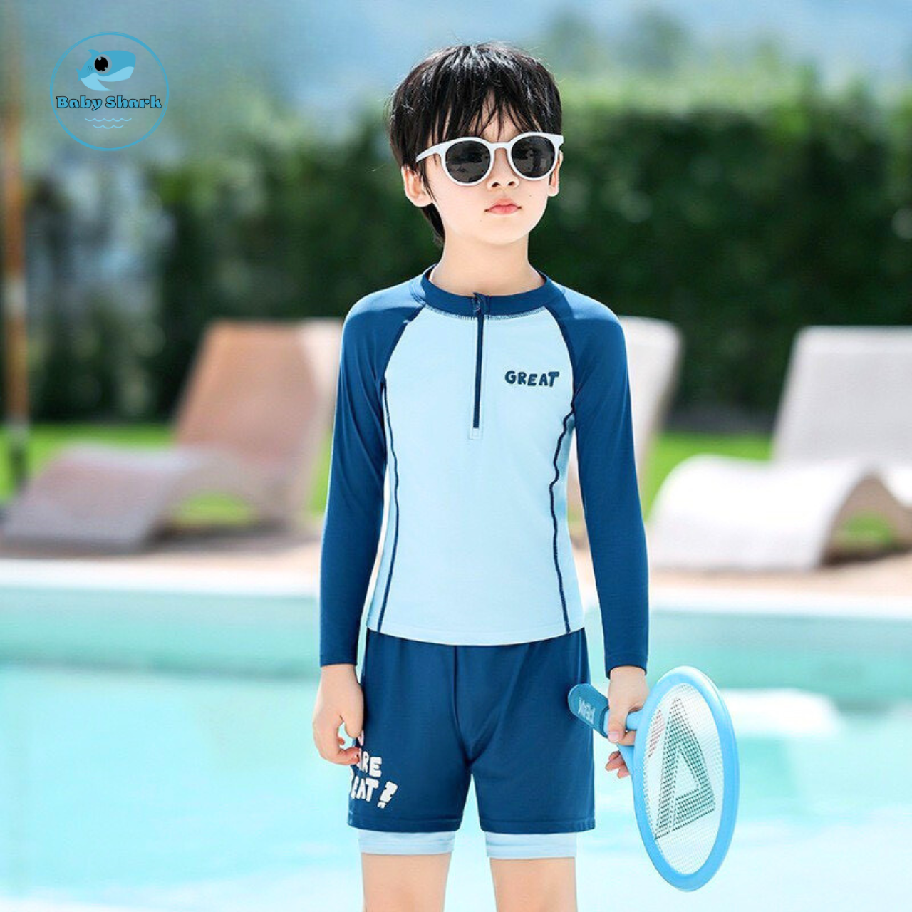 T14 - Set bơi bé trai tay dài quần short GREAT
