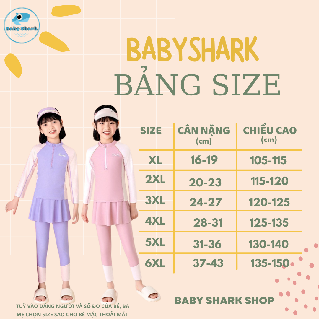 Bảng Size BBS - G31 - Set bơi QCCC tay dài quần dài váy SHELLS