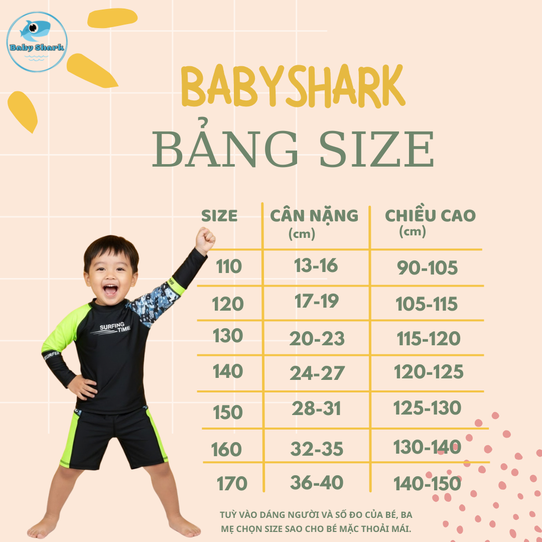 Bảng Size T12 - Set Bơi Bé Trai Huỳnh Quang - Phong Cách Hàn Quốc
