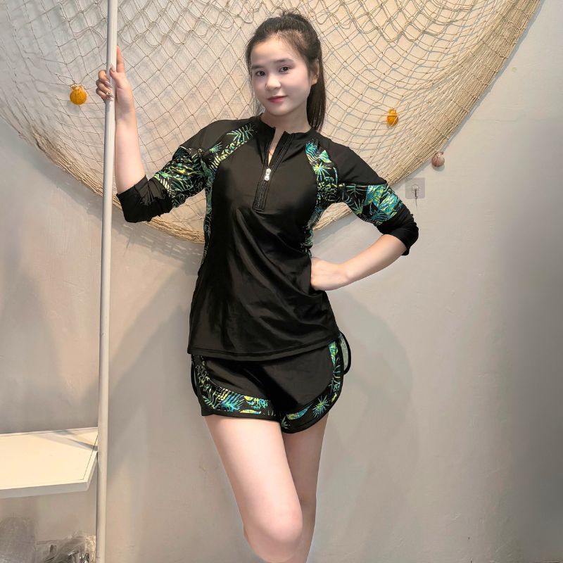 Bộ Đồ Bơi Nữ Tay Dài Quần Đùi SwimBros S21 – Chống Nắng, Kín Đáo