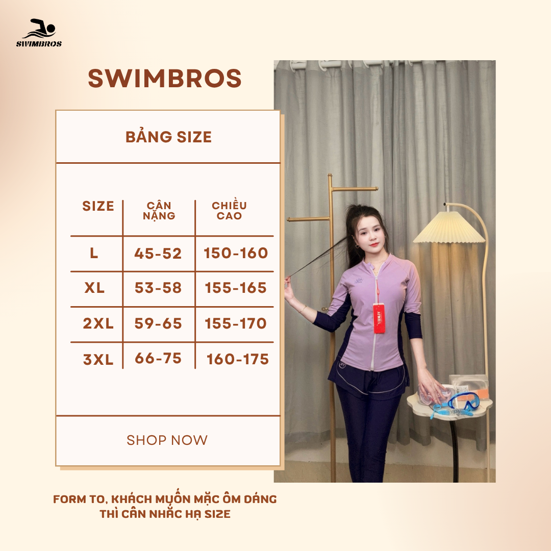 Bảng Size Bộ Đồ Bơi Thể Thao Nữ SwimBros S30 – Tay Dài, Quần Dài, Co Giãn 4 Chiều