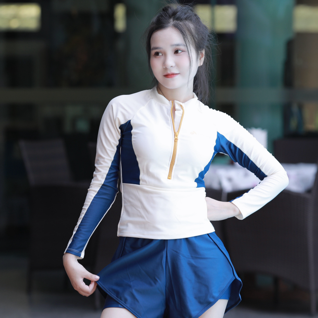 Bộ Đồ Bơi Nữ Tay Dài SwimBros S9 – Quần Đùi Che Bụng, Kín Đáo image 1