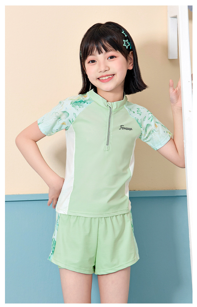G101 - Bộ Đồ Bơi Thể Thao Bé Gái- Áo Tay Ngắn Kèm Quần Rời, Chất Thun Co Giãn image 2