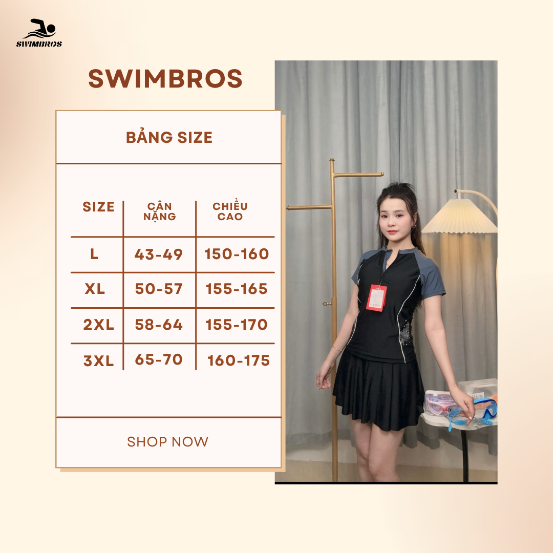 Bộ Đồ Bơi Thể Thao Nữ SwimBros S29 – Tay ngắn, chân váy, co dãn 4 chiều image 4