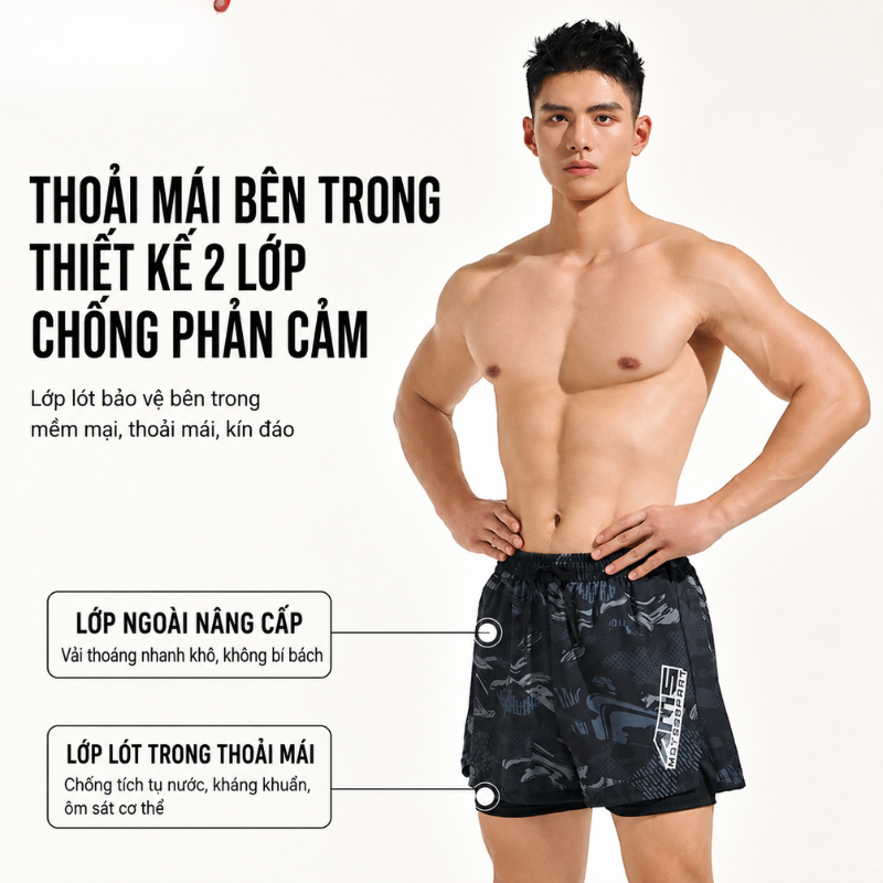 B12 - Quần bơi nam 2 lớp màu đen graffiti Swimbros image 3