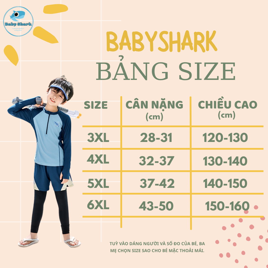 Bảng Size T06 - Set bơi QCCC tay dài quần dài bé trai