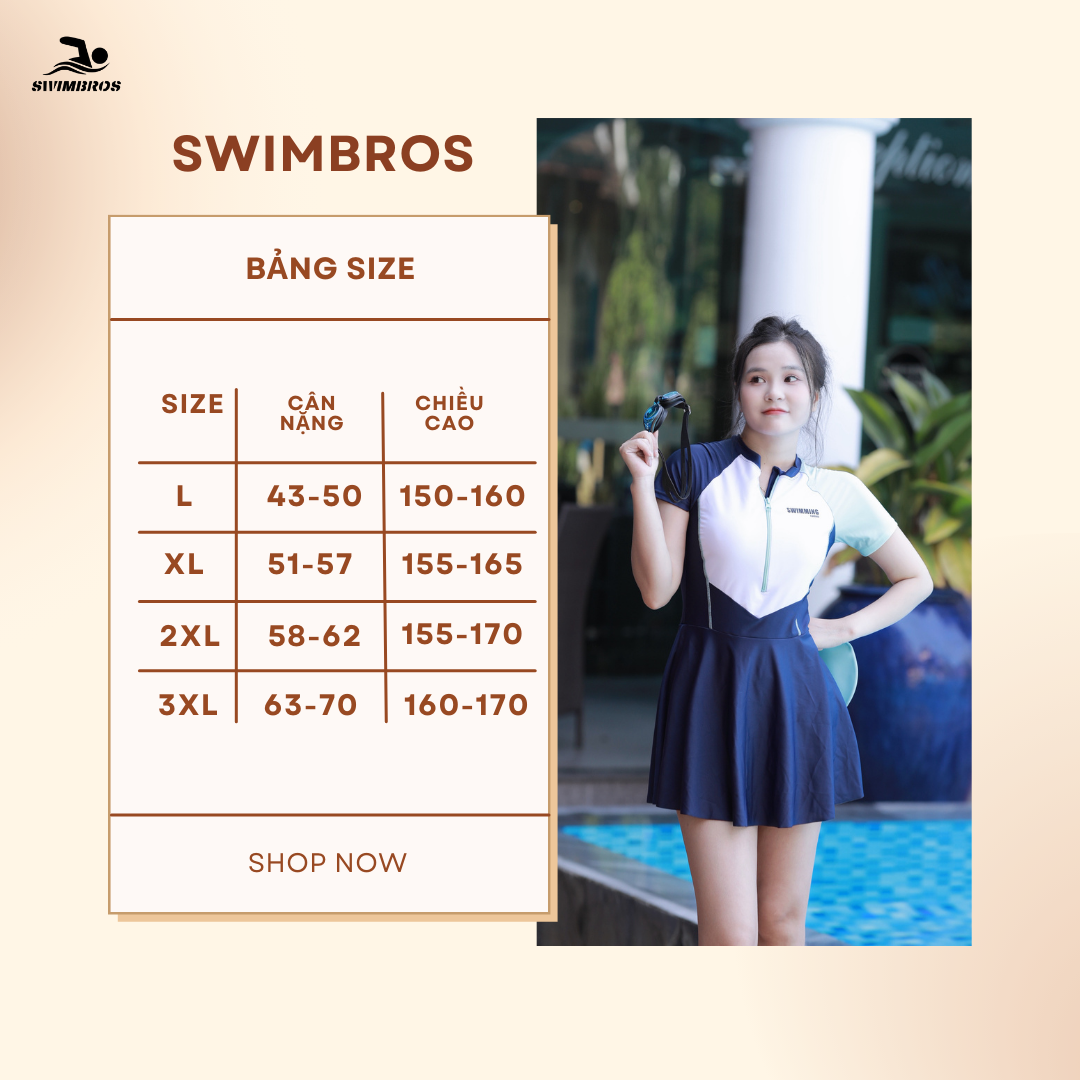 Bảng Size Váy Bơi Liền Thân SwimBros S16 – Vải Lụa Hàn Quốc Cao Cấp, Kín Đáo