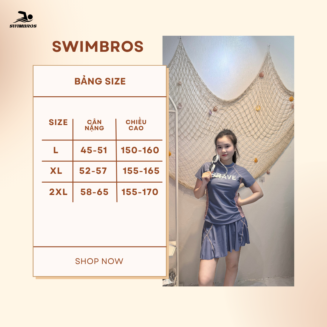Bảng Size Bộ Đồ Bơi Nữ Thể Thao SwimBros S20 - Thiết Kế Áo Cộc Tay Kín Đáo,
