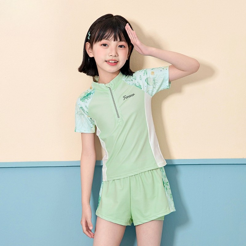 G101 - Bộ Đồ Bơi Thể Thao Bé Gái- Áo Tay Ngắn Kèm Quần Rời, Chất Thun Co Giãn image 1