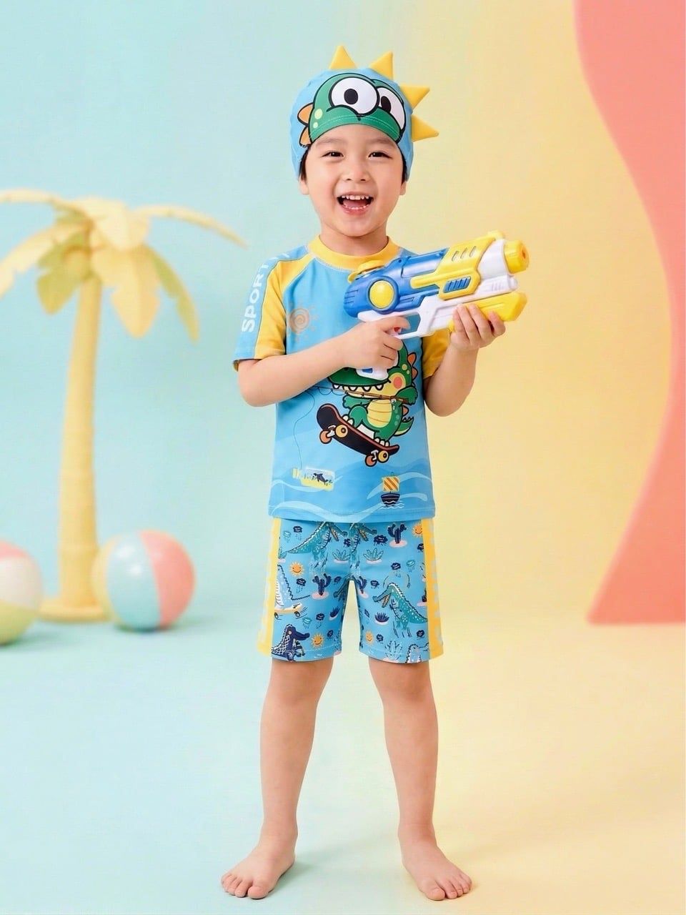 T34 - Set bơi bé trai tay ngắn quần đùi họa tiết image 1