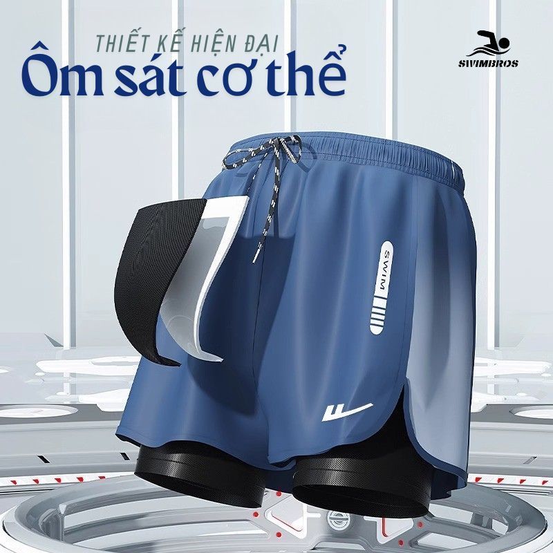 Bảng Size B6 - Quần bơi nam 2 lớp Xanh Swimbros