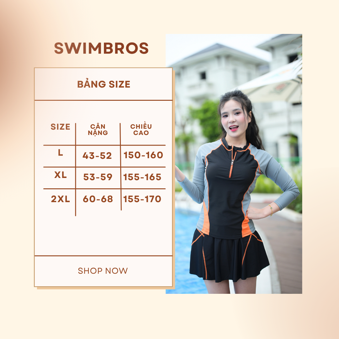 Bảng Size S25 - Set bơi nữ tay dài cao cấp Swimbros