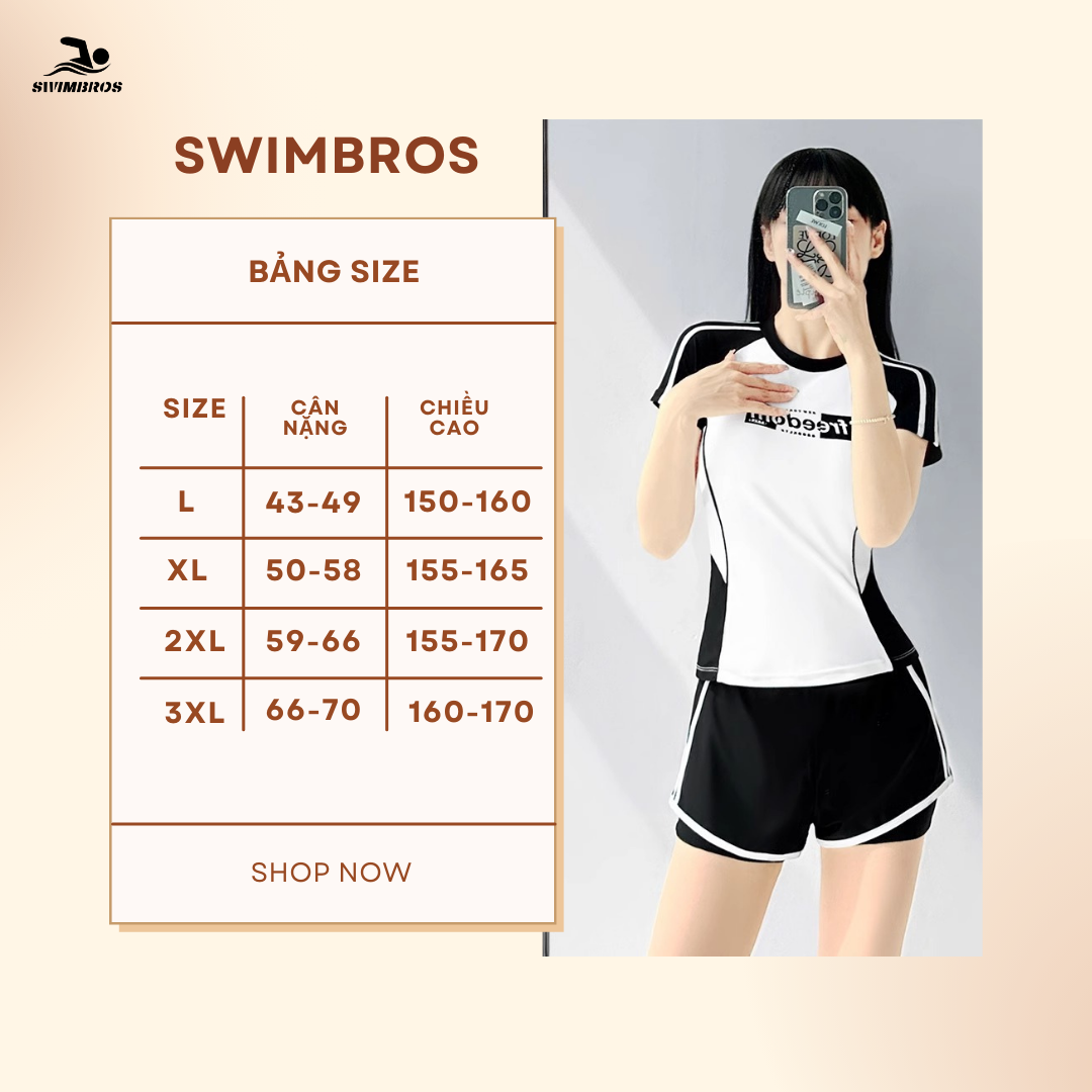 Bảng Size Bộ Đồ Bơi Thể Thao Nữ SwimBros S27 – Tay Ngắn, Quần Đùi, Co Giãn 4 Chiều