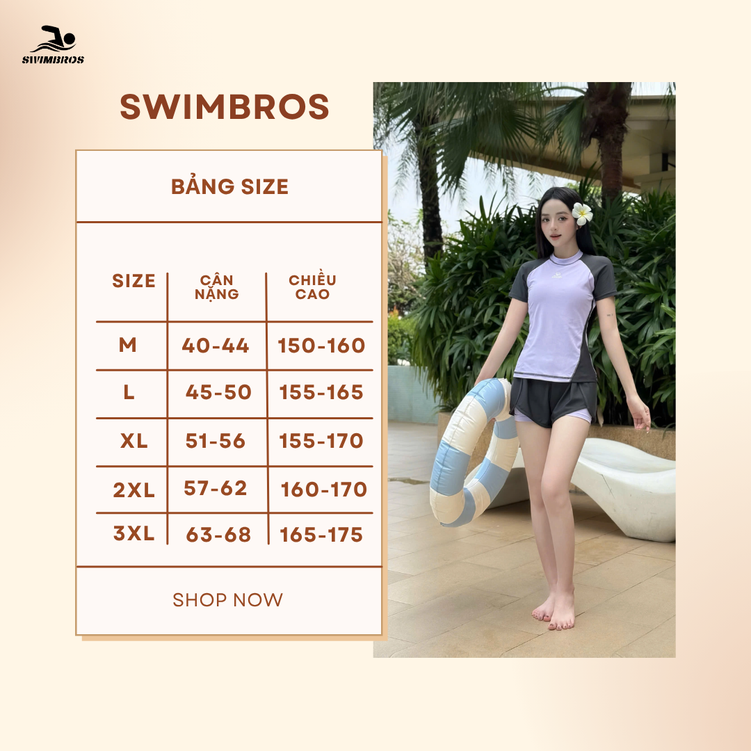 Bảng Size S32 Bộ Đồ Bơi Thể Thao Nữ - Áo Cộc Tay Phối Quần Đùi Kép Năng Động (Vàng/Xanh Đen)