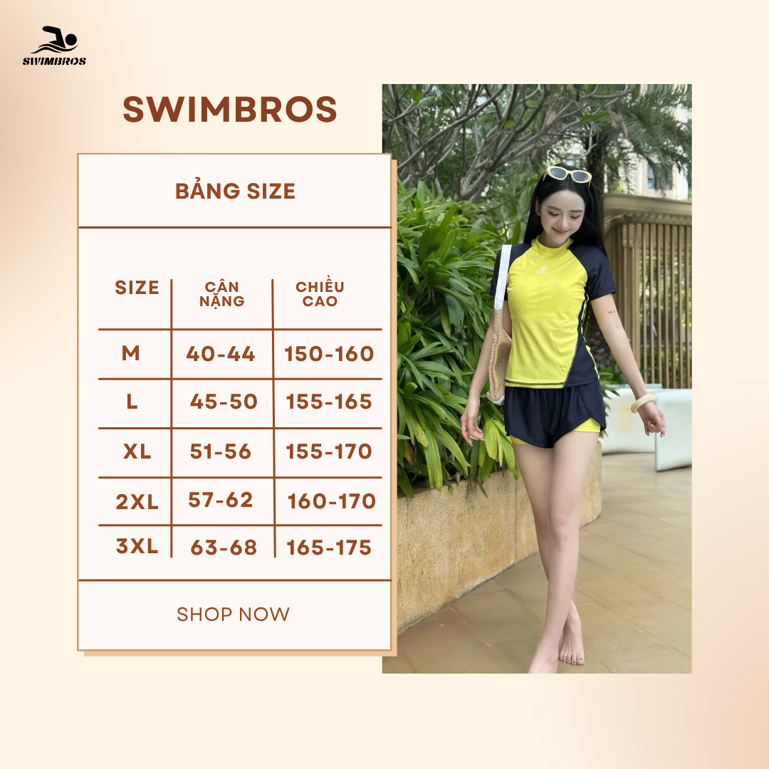 S32 Bộ Đồ Bơi Thể Thao Nữ - Áo Cộc Tay Phối Quần Đùi Kép Năng Động (Vàng/Xanh Đen) image 11