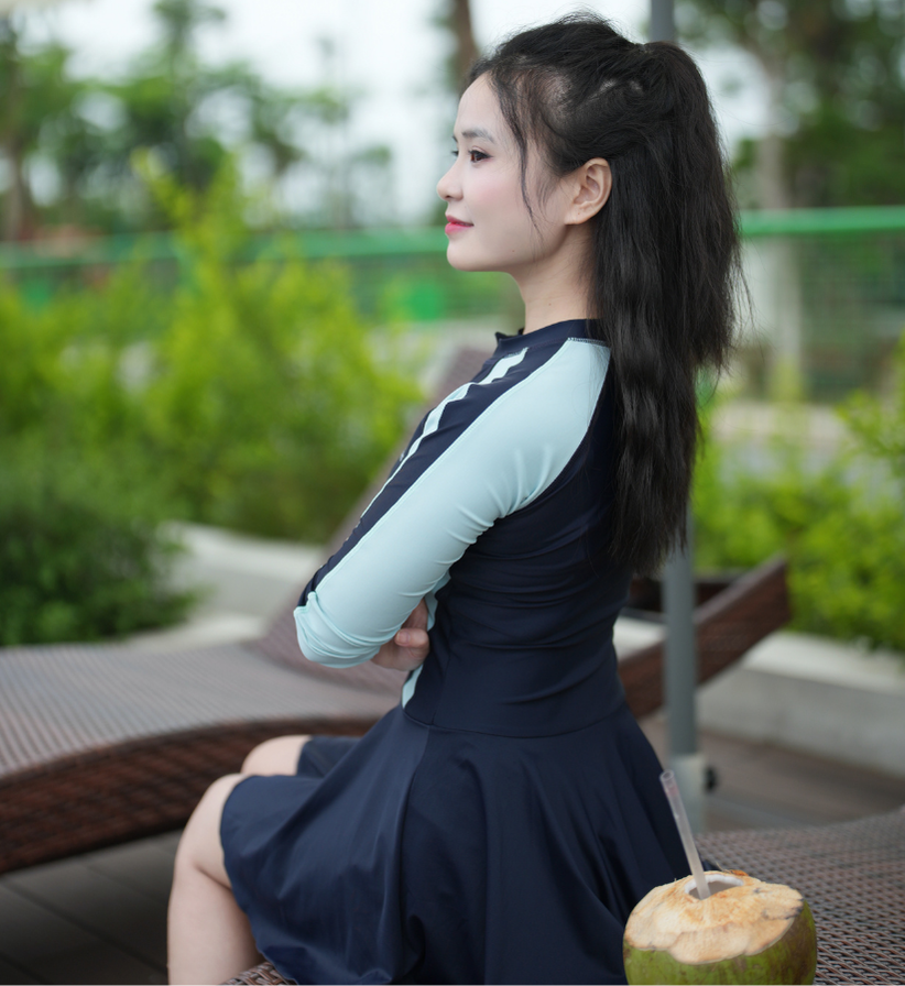S33 Váy Bơi Thể Thao Nữ Swimbros Dài Tay - Có Khóa Zip Kháng Tia UV Tôn Dáng image 6