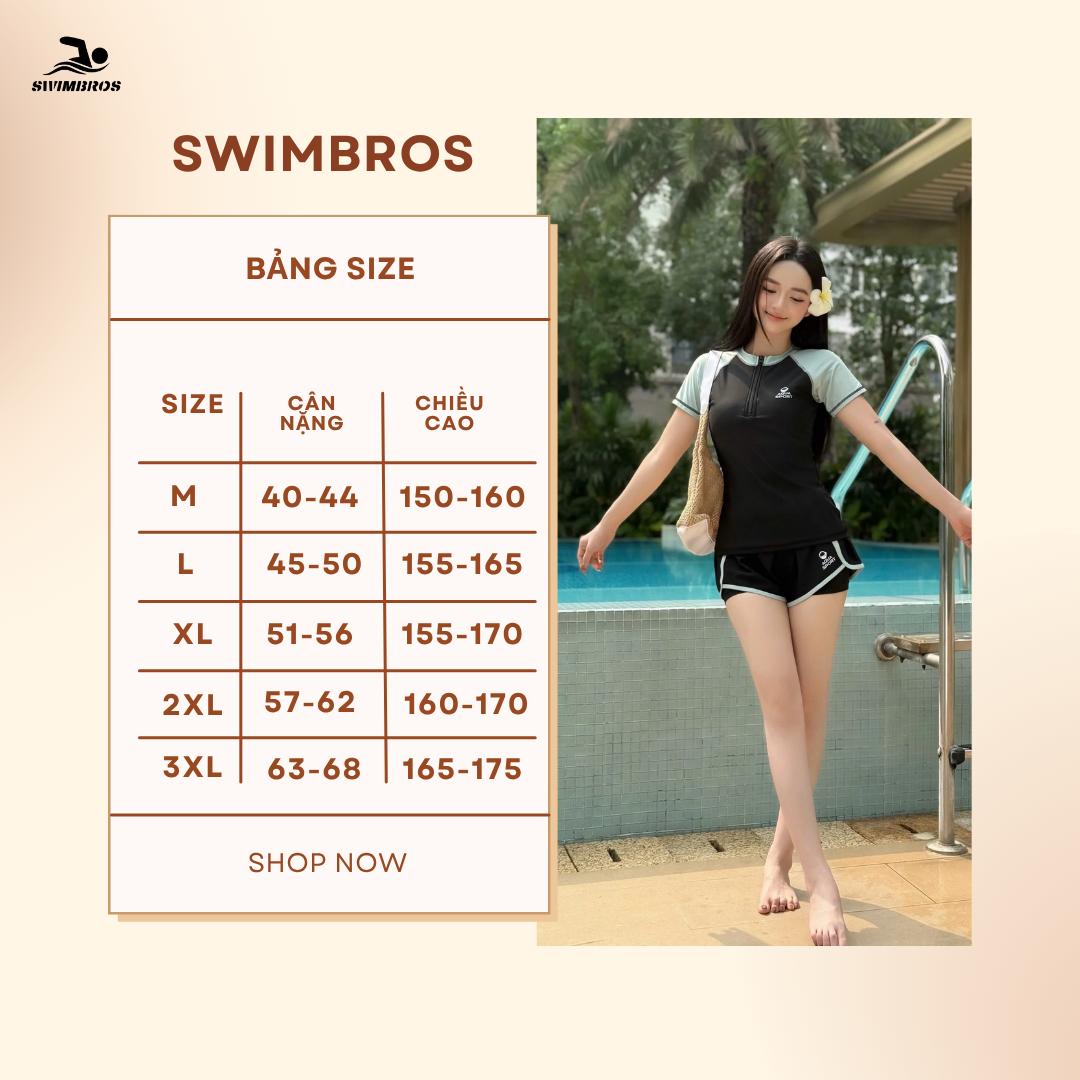 Bảng Size S43 - Set Bơi Tay Đùi Nữ Quần 2 Lớp