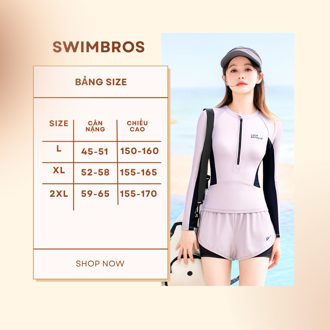Bảng Size S45 - Bộ Bơi Kín Đáo Tay Dài, Che Bụng, Tôn Dáng Cao Cấp