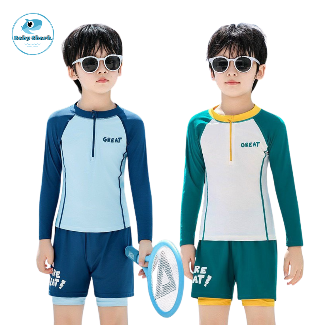 T14 - Set bơi bé trai tay dài quần short GREAT image 1