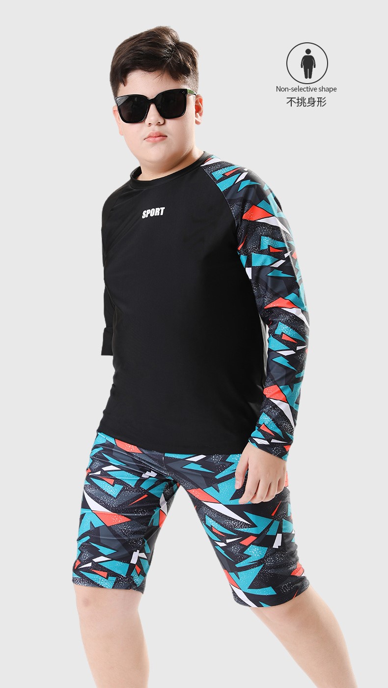 T74 - Set bơi bé trai tay dài  bé trai Sport 30kg -80kg Đen image 1