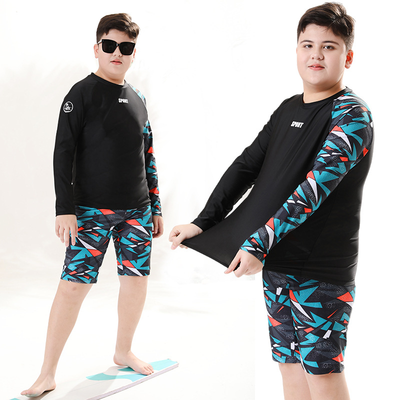 T74 - Set bơi bé trai tay dài  bé trai Sport 30kg -80kg Đen image 3