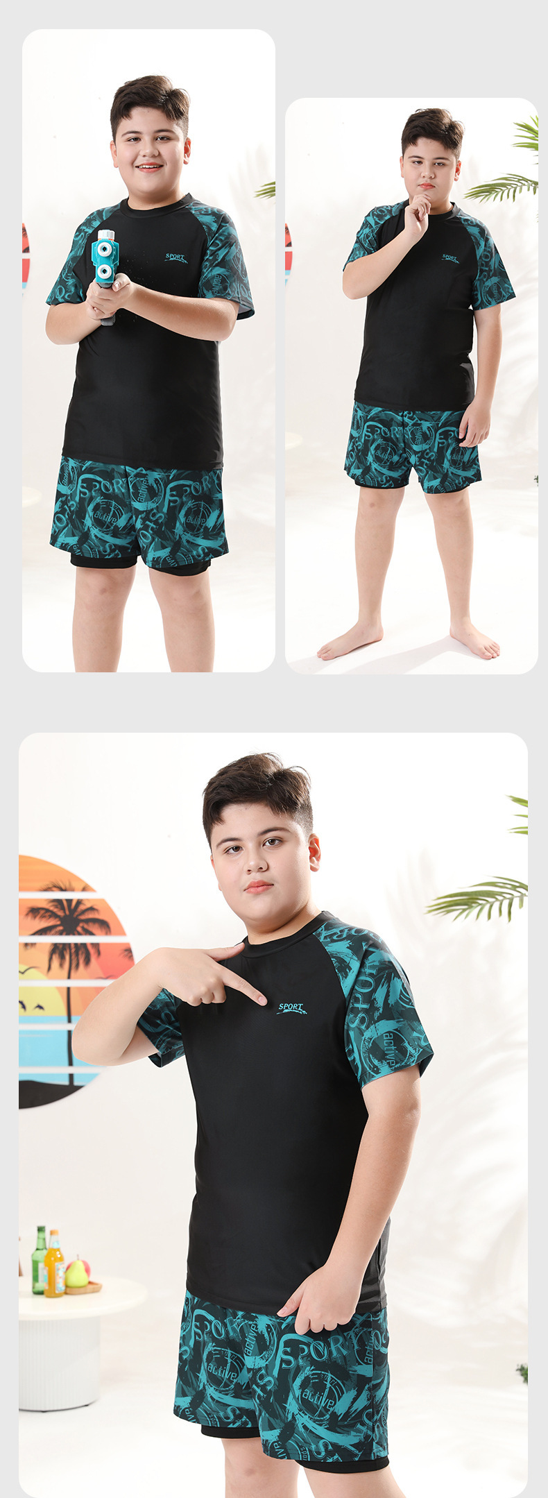 T84 - Set Bơi Bé Trai Tay Ngắn Bé Trai Sport Xanh Malachite image 2