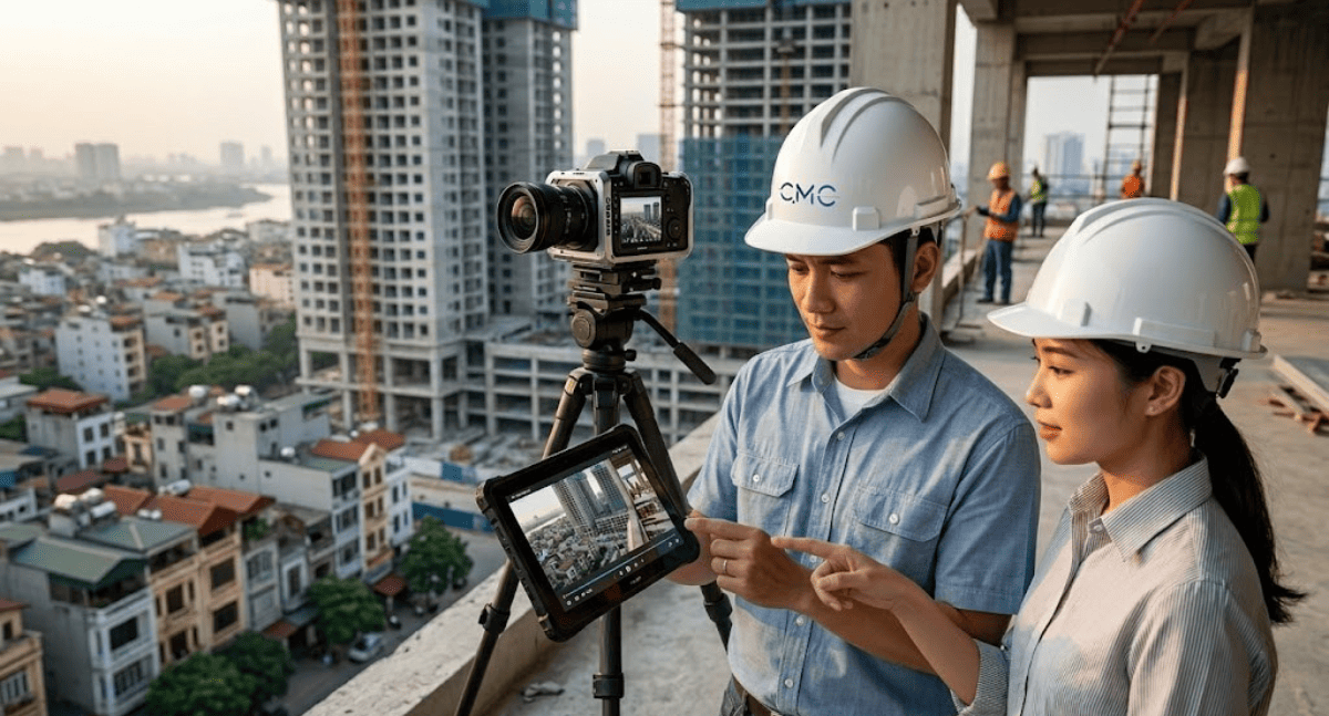 Where should construction timelapses be filmed from to be both visually appealing and useful for media purposes