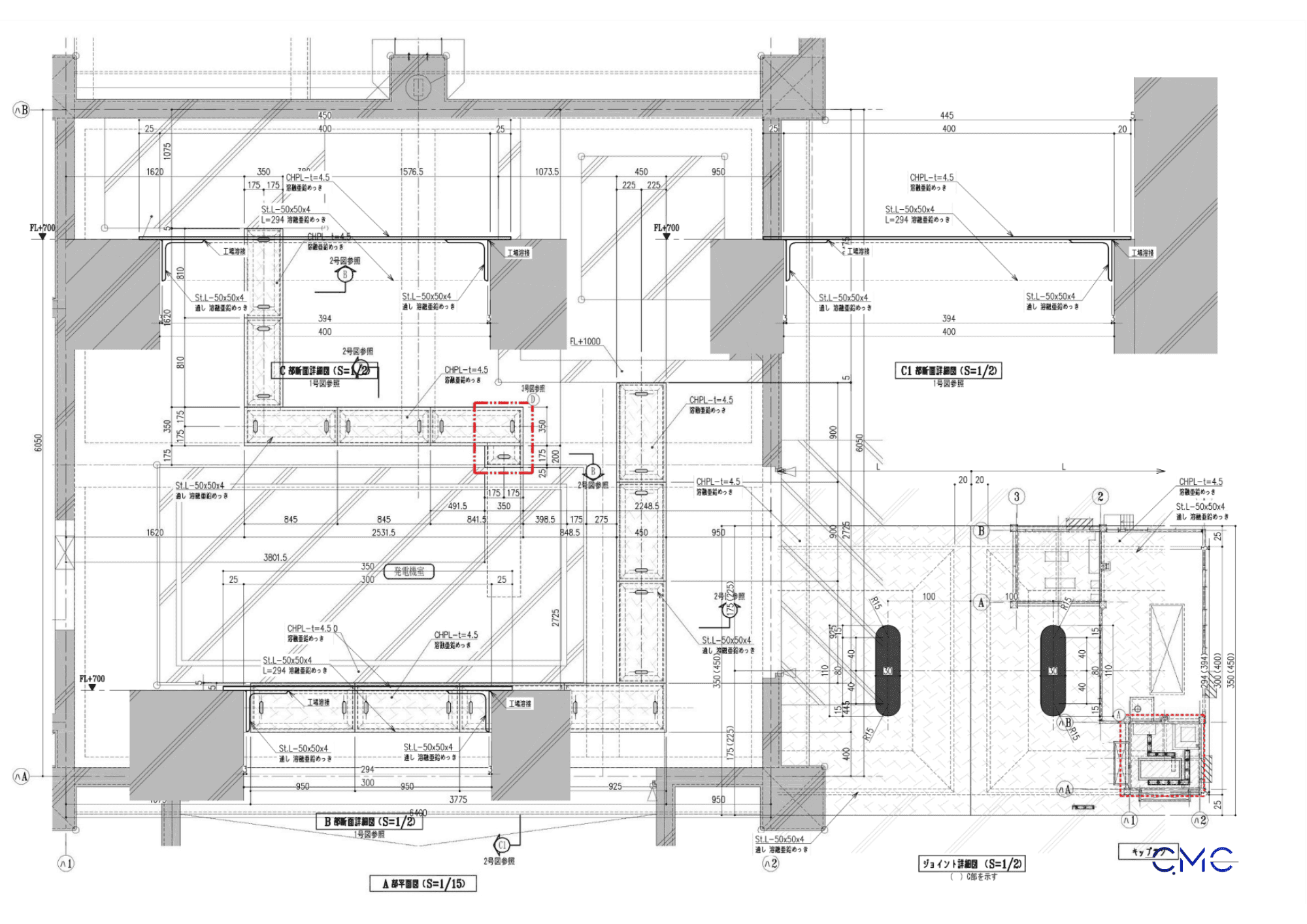 Plan and section drawings of the generator room electrical wiring pit cover