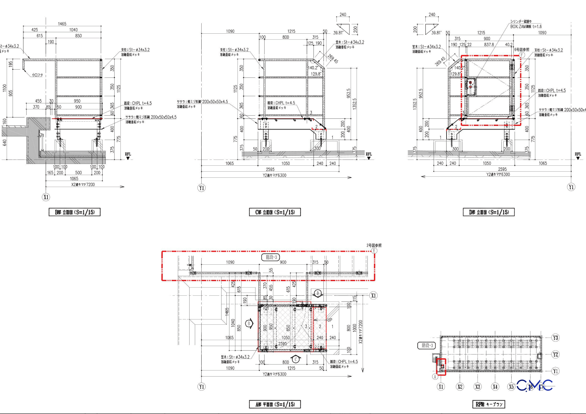 RF staircase plan and outdoor steel staircase layout