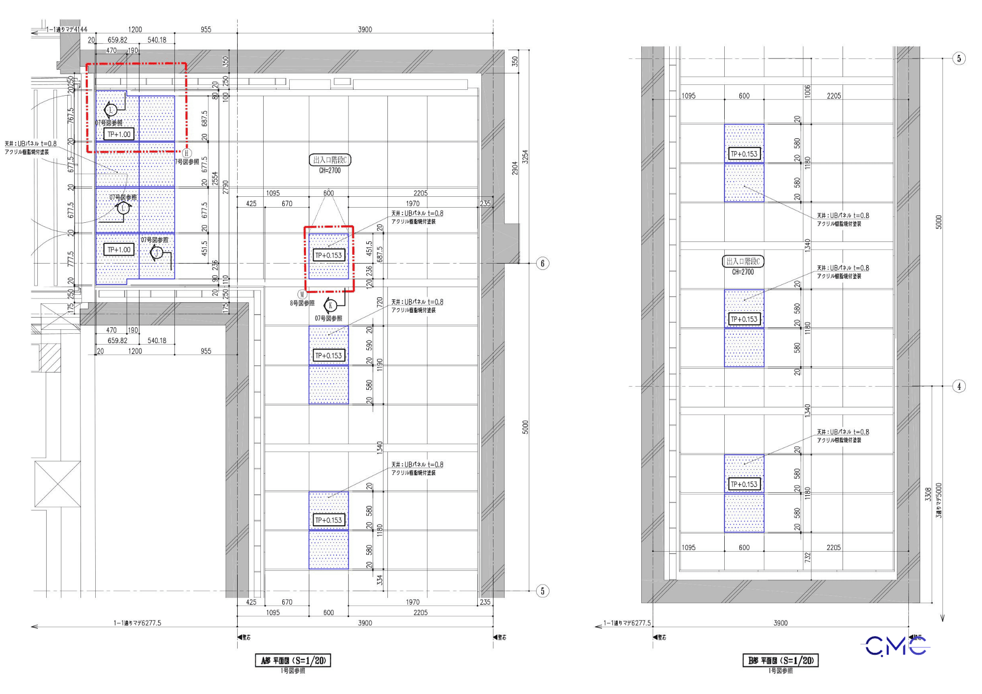 The ceiling plan shows the dimensions and height of the ceiling access hatch