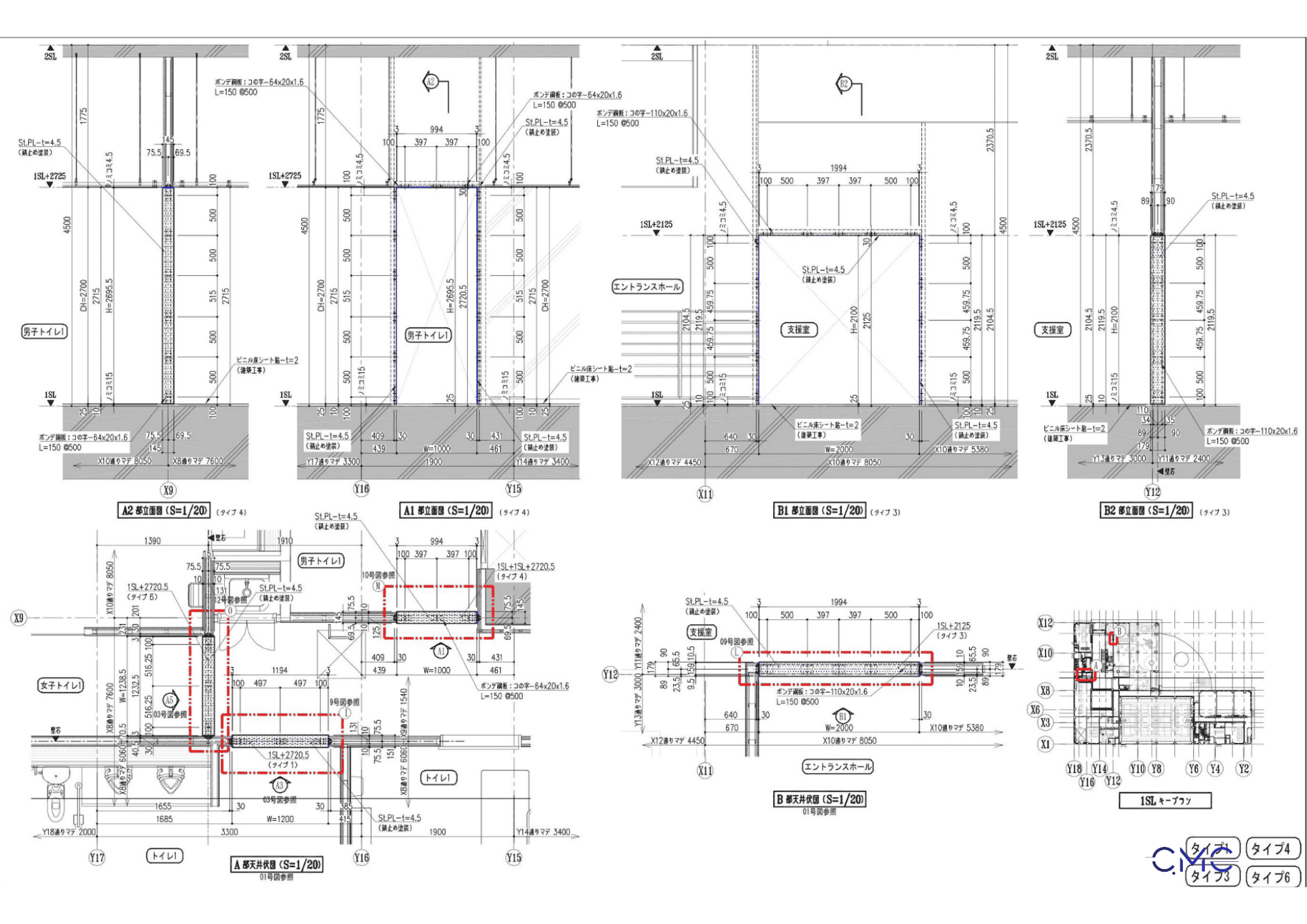 Detailed plan for three-sided frames for a Children’s Center