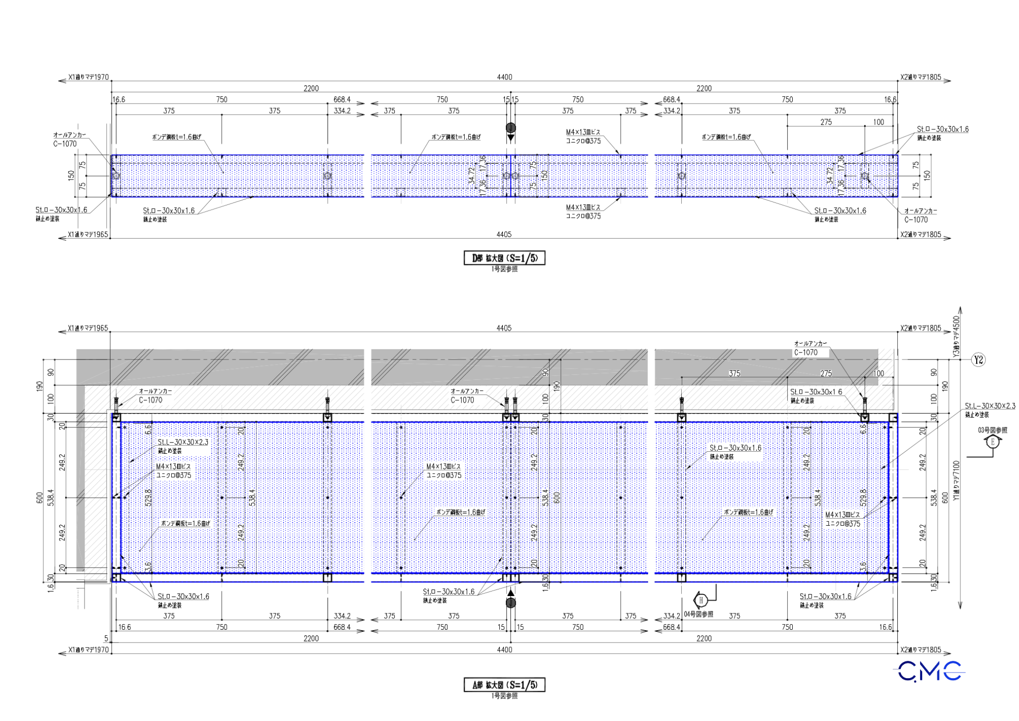 Elevation drawing of steel box frame for green wall system