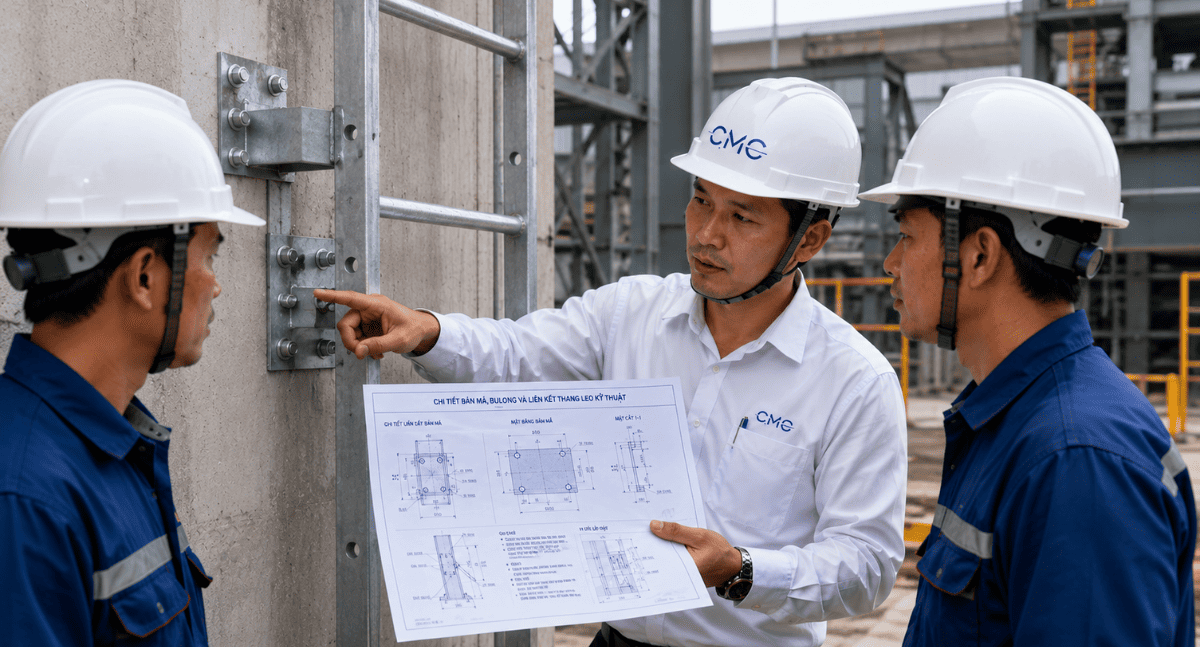 Installation height of the climbing ladder at CMC Architects Vietnam