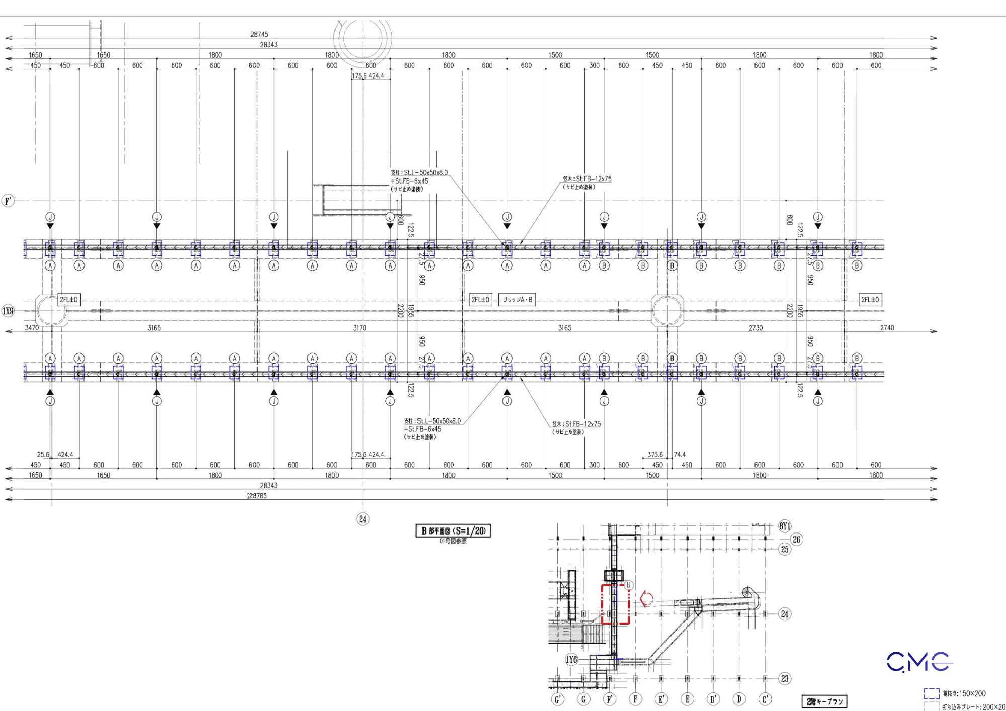 Area B second floor stair railing plan drawing