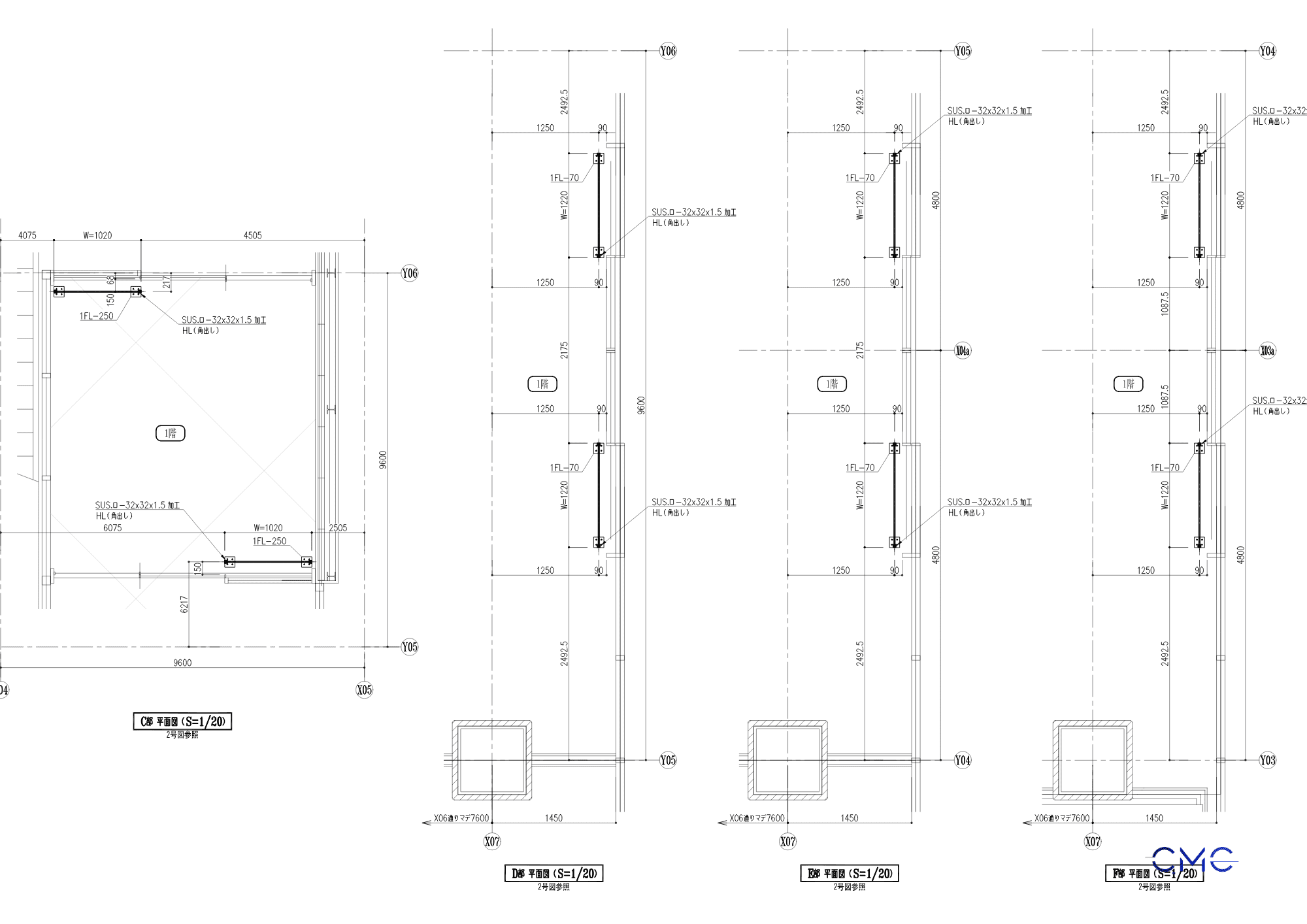 Detailed layout of the safety fence and escalator glass framework