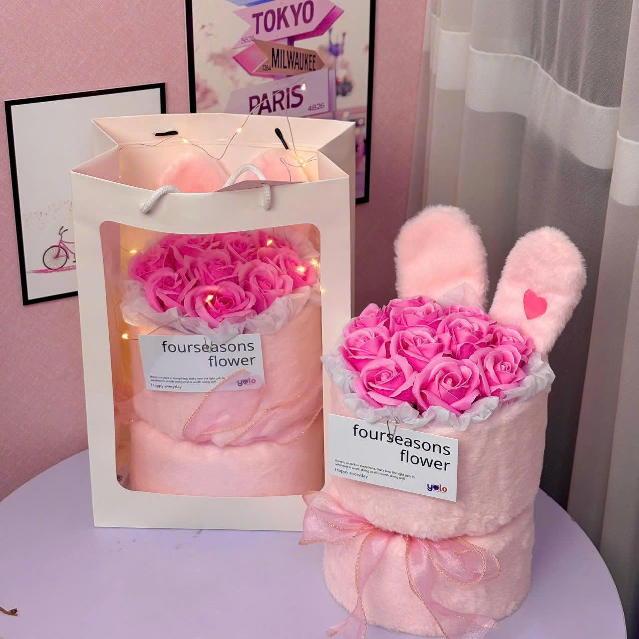 Bó Hoa sáp tai thỏ 11 bông hoa quà tặng valentine,8/3,sinh nhật...
