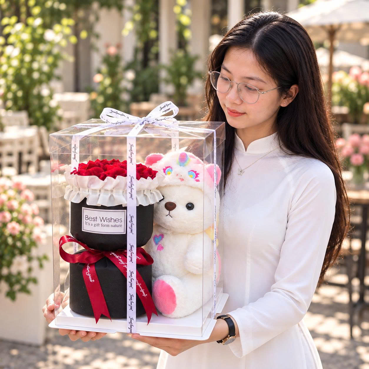 Sét quà tặng gấu bông baby three, lena, kuromi. gấu bông quà tặng đựng trong hộp trong suốt quà tặng cute