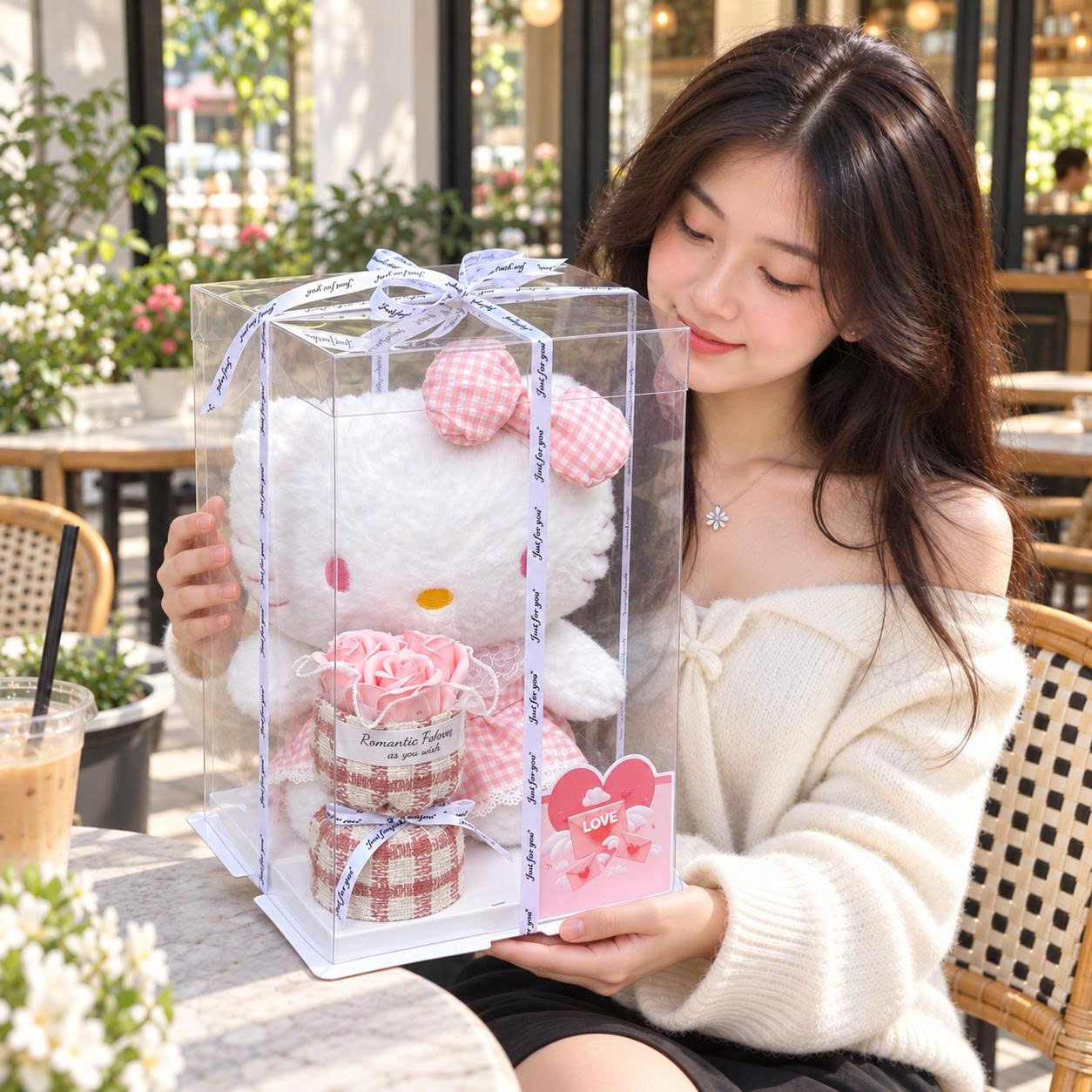 Sét quà tặng gấu bông baby three, lena, kuromi. gấu bông quà tặng đựng trong hộp trong suốt quà tặng cute