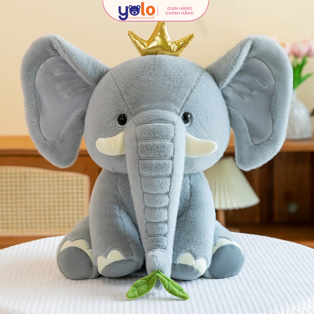 Gấu bông bé voi vương miện siêu dễ thưởng kute, thú nhồi bông hình con voi